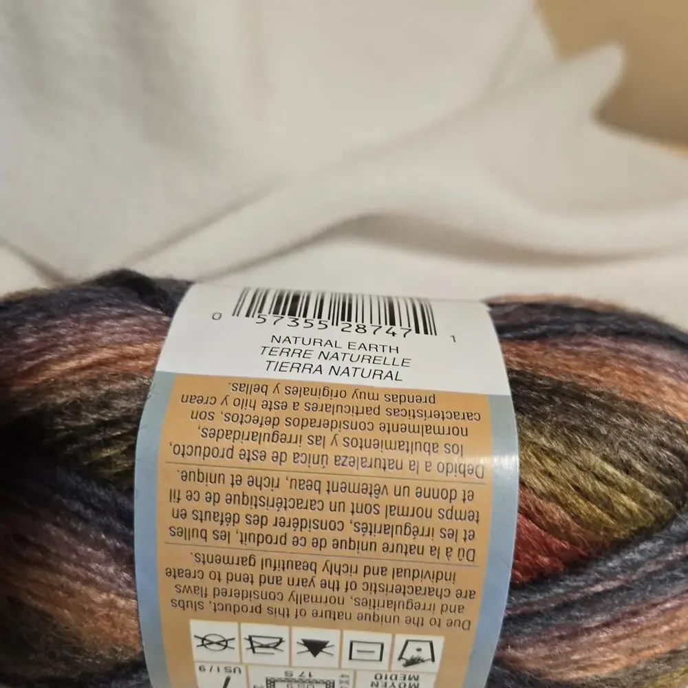 Patons SWS Soy Wool Stripes Yarn - 1 Skein Color Natural Earth 110 Yards